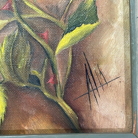 Yellow Rose Red Thorn Hand-painted Original Oil Signed Golden Framed Art - Picture 7 of 9